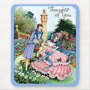 Vintage Lady & Man At The Garden Blue Mouse Pad