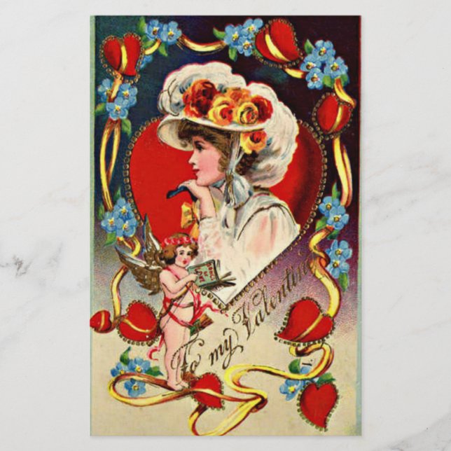 Vintage Lady My Valentine Stationary Stationery (Front)
