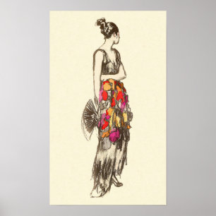 Vintage Lady of Fashion with a Spring Dress Poster