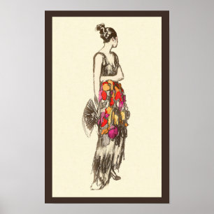 Vintage Lady of Fashion with a Spring Dress Poster