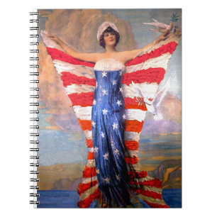 Vintage Lady of Liberty Patriotic American Flag Notebook