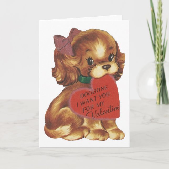 Vintage Lady Puppy Valentine Holiday Card (Front)