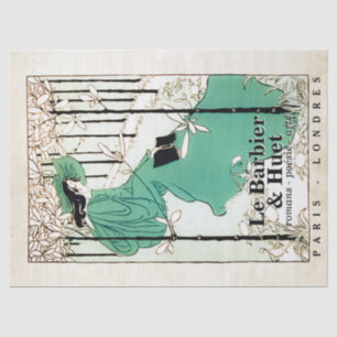 Vintage Lady Reading a Book French Bookshop Green Tissue Paper