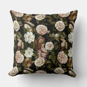 Vintage Lady Retro Botanical Flower Floral Pattern Cushion