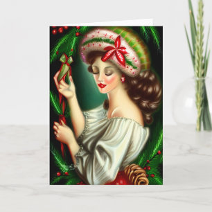 Vintage Lady Retro Christmas Holiday Card