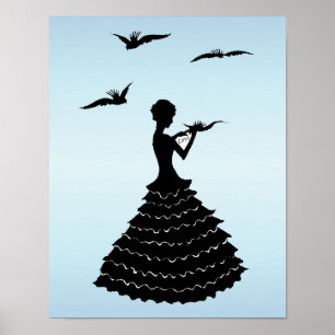 Vintage Lady Silhouette Love Letter Doves Poster