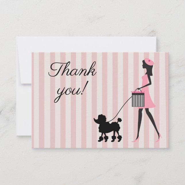 Vintage Lady walking black poodle  Thank You Card (Front)