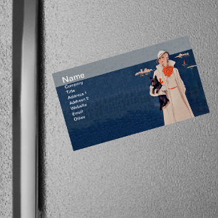 Vintage Lady White Suit Scotty Terrier Dog Ocean Magnetic Business Card