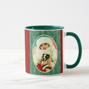 Vintage Lady with Boston Terrier Mug