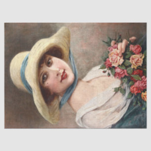 Vintage Lady With Bouquet Of Roses Decoupage Tissue Paper