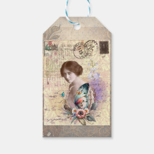 Vintage lady with butterfly gift tags