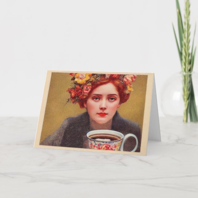  Vintage Lady With Cup Of Coffee Blank Card (Front)