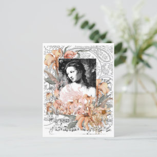 Vintage Lady with Flowers Postcard