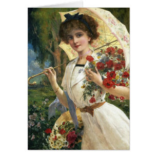 Vintage Lady with Parasol in a Garden,