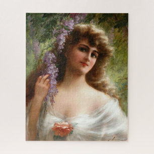 Vintage Lady With Purple Flowers & Peach Rose Jigsaw Puzzle