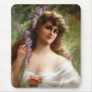 Vintage Lady With Purple Flowers & Peach Rose Mouse Pad