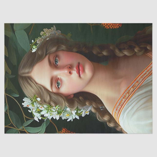 Vintage Lady With White Flowers Decoupage Tissue Paper (Front)