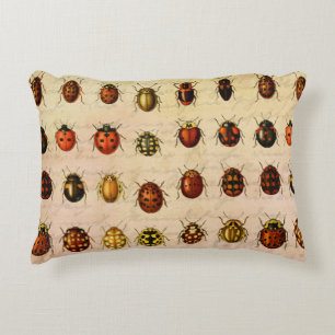 Vintage Ladybug Specimen Pattern Antique Insect Decorative Cushion