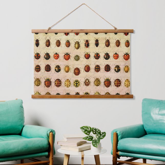 Vintage Ladybug Specimen Pattern Antique Insect Hanging Tapestry (Living Room)