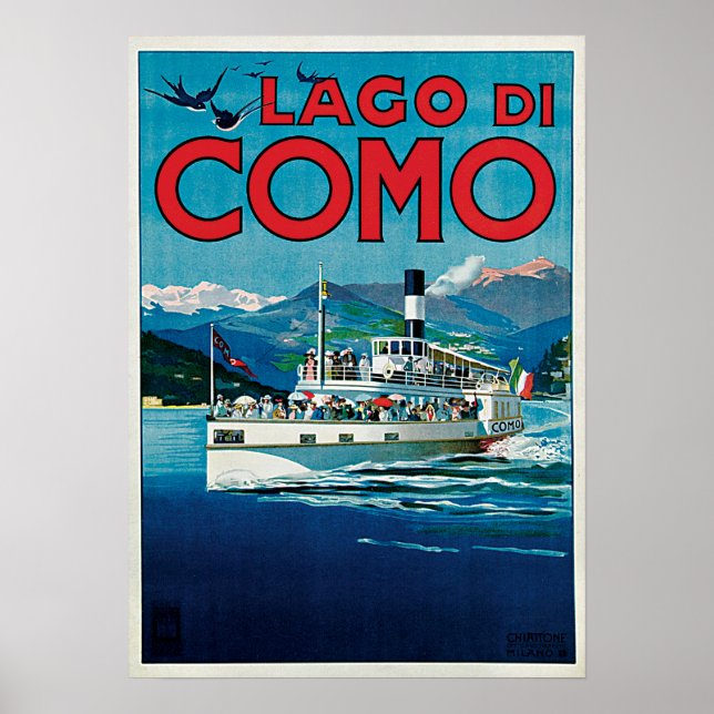 Vintage Lago di Como Travel Poster (Front)