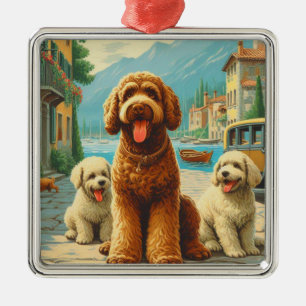 Vintage Lagotto Romagnolo Illustration Metal Ornament