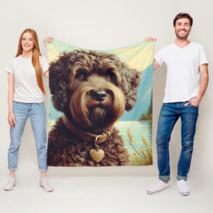 Vintage Lagotto Romagnolo Painting Fleece Blanket