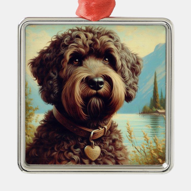 Vintage Lagotto Romagnolo Painting Metal Ornament (Front)