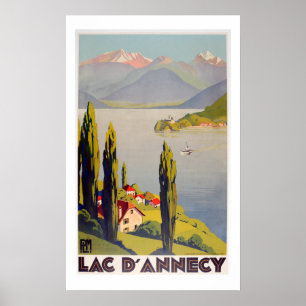 Vintage Lake Annecy France Travel Poster