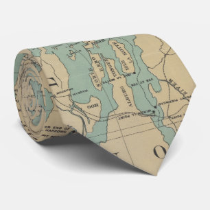 Vintage Lake Champlain Lighthouse Map (1896) Tie