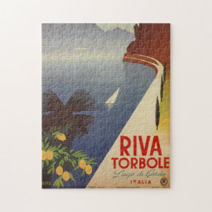 Vintage Lake Garda Riva Torbole Italy Tourism Art Jigsaw Puzzle
