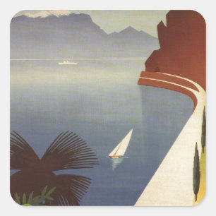 Vintage Lake Garda Riva Torbole Italy Tourism Square Sticker