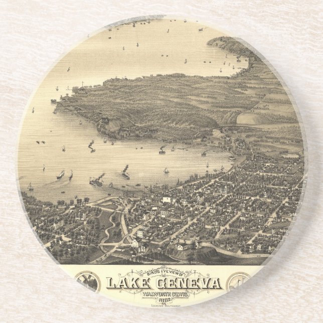 Vintage Lake Geneva Map Coaster (Front)