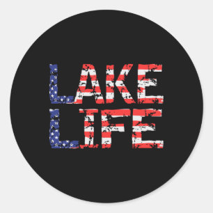 Vintage Lake Life 4th Of July Patriotic Classic Round Sticker