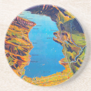 Vintage Lake of Thun Switzerland Travel Coaster
