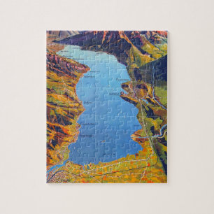 Vintage Lake of Thun Switzerland Travel Jigsaw Puzzle