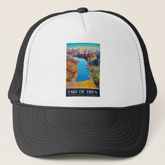 Vintage Lake of Thun Switzerland Travel Trucker Hat (Front)