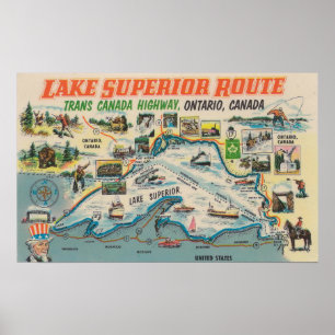 Vintage Lake Superior Ontario Canada Travel Poster