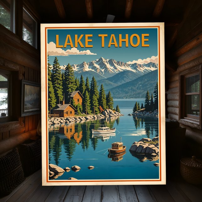 Vintage Lake Tahoe Retro Nature Landscape Rustic Postcard (Vintage-inspired Lake Tahoe postcard with nostalgic hues and rustic charm, for notes or collecting)