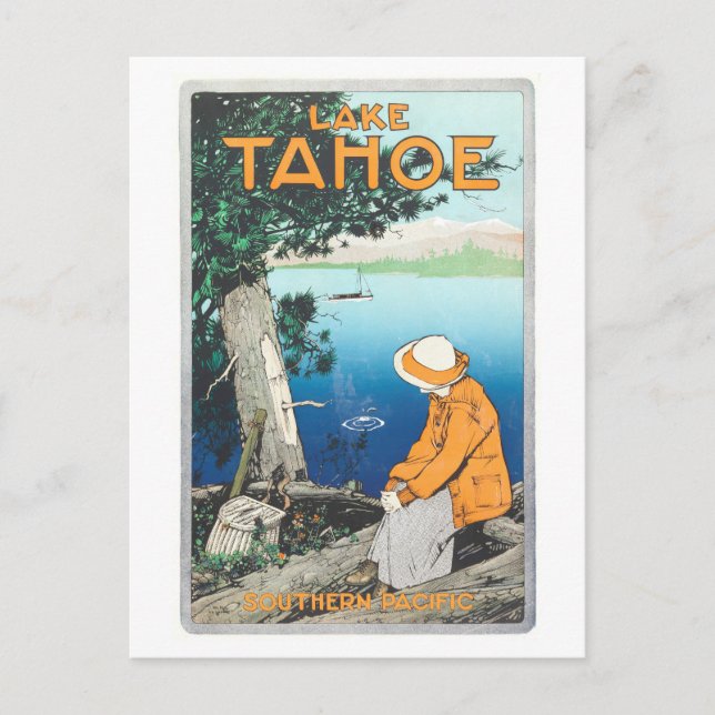 Vintage Lake Tahoe Southern Pacific Poster Postcard (Front)