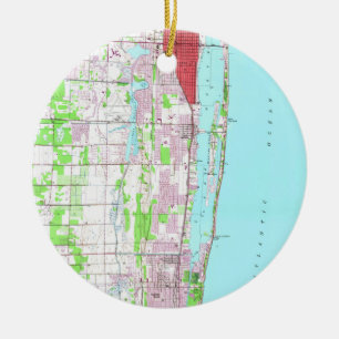 Vintage Lake Worth & Boynton Beach FL Map (1945) Ceramic Tree Decoration