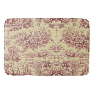 Vintage lake yellow red toile de jouy bath mat