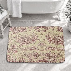 Vintage lake yellow red toile de jouy bath mat
