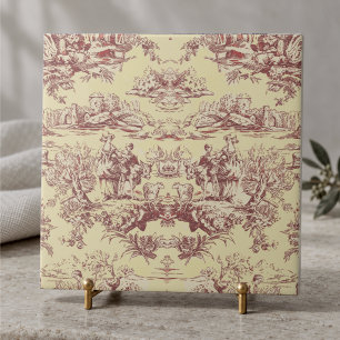 Vintage lake yellow red toile de jouy monogram ceramic tile