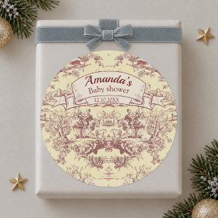Vintage lake yellow red toile de jouy monogram classic round sticker
