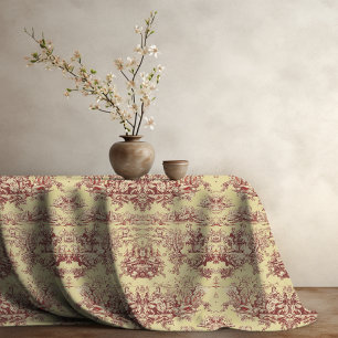 Vintage lake yellow red toile de jouy tablecloth