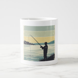Vintage Lakeside Fishing Silhouette Large Coffee Mug