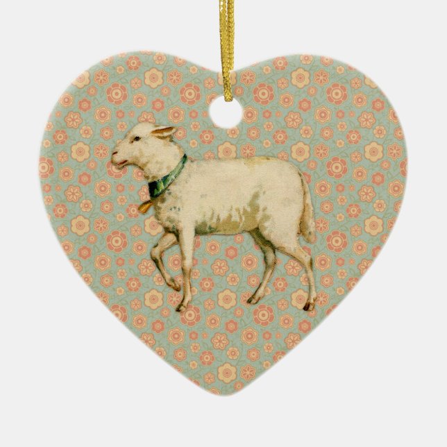 Vintage Lamb Art Ceramic Ornament (Front)