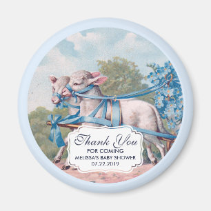 Vintage Lambs Dressed  in Blue Ribbons Baby Shower Magnet