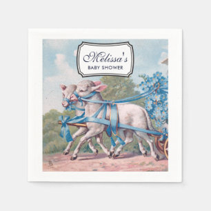 Vintage Lambs Dressed  in Blue Ribbons Baby Shower Napkin
