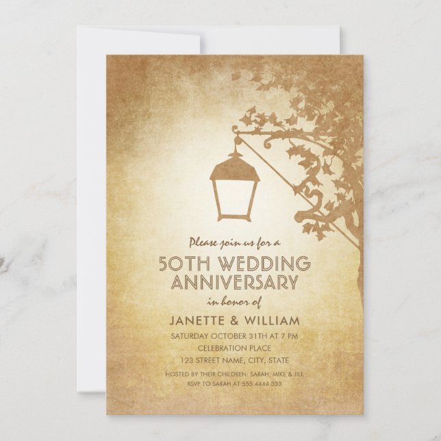 Vintage Lamp 50th Wedding Anniversary Rustic Fall Invitation (Front)